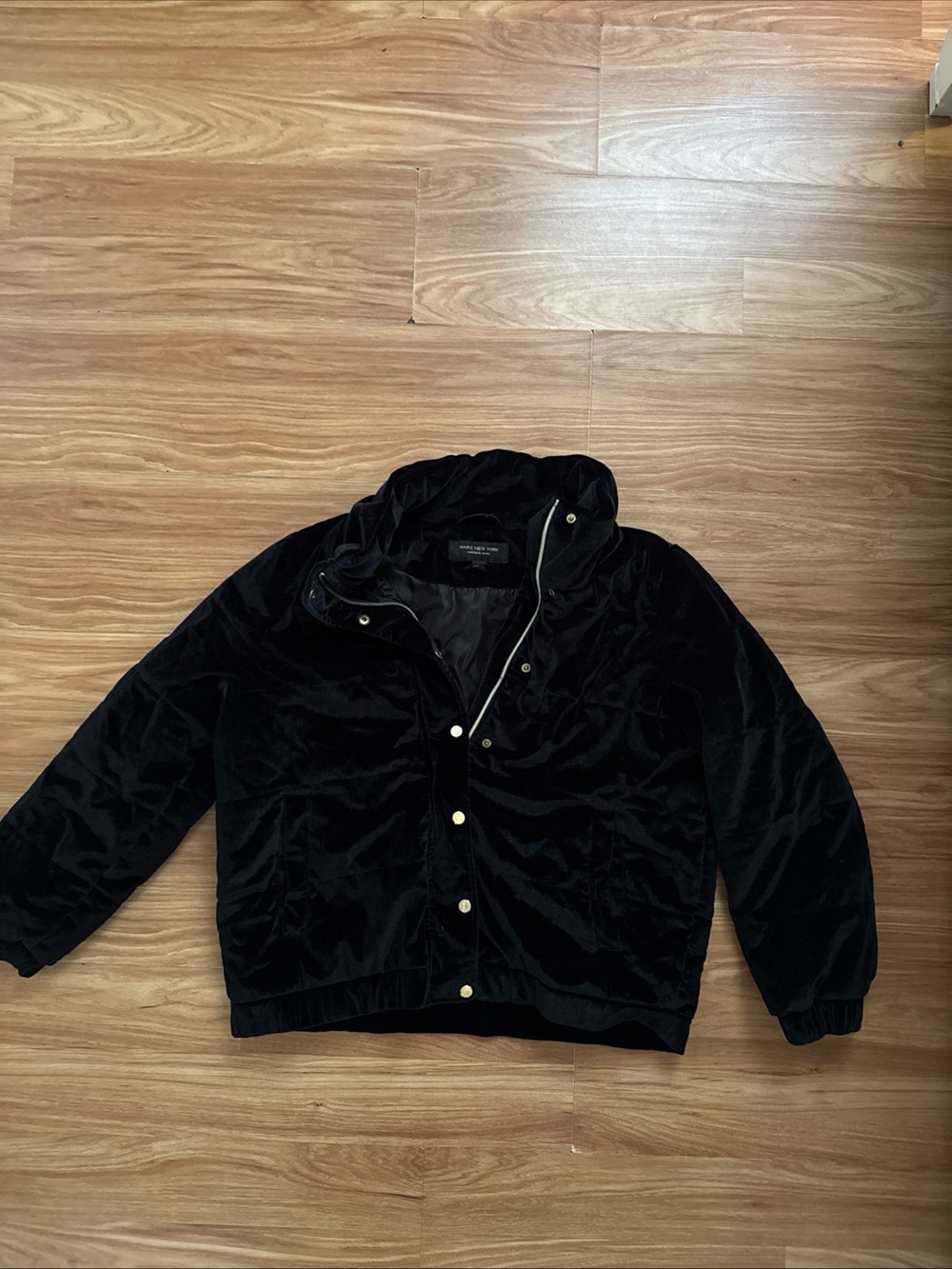 Marc New York Black Velvet Bomber Jacket with Hood